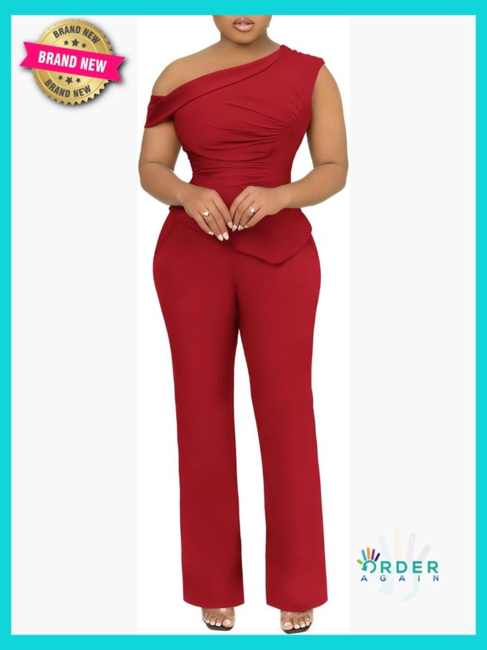 One Shoulder 2 Piece Pant Set Ruched Top Dressy Outfit Pants Suit Elegant